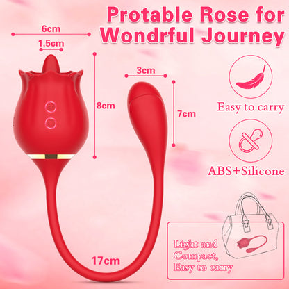 2 In 1 Rose Clitoris Vibrator Tongue Licking Thrusting Vibrator Nipple Stimulator-EROSREALM