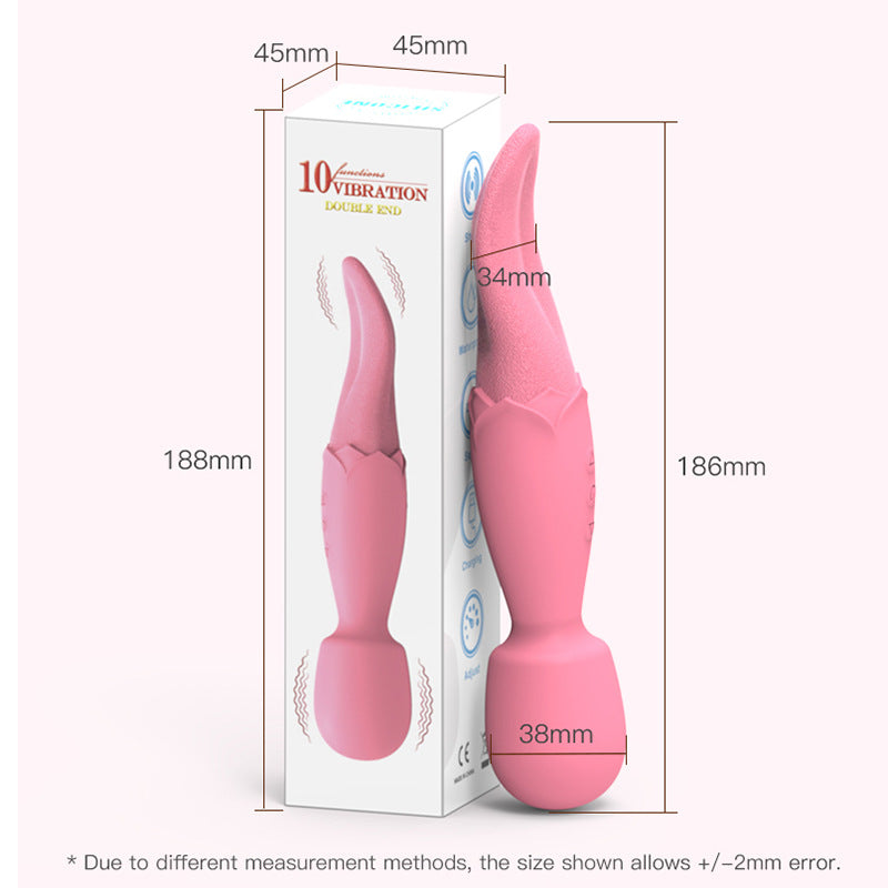 2-in-1 Double Ended Tongue-licking Wand Vibrator-EROSREALM