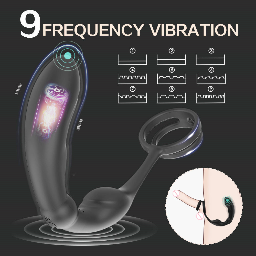 Anal Plug Vibrator Prostate Massager Masturbators With Double Ring-EROSREALM