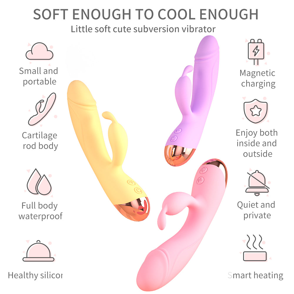 Soft Cute Double Shock Warming Rabbit Vibrator-EROSREALM