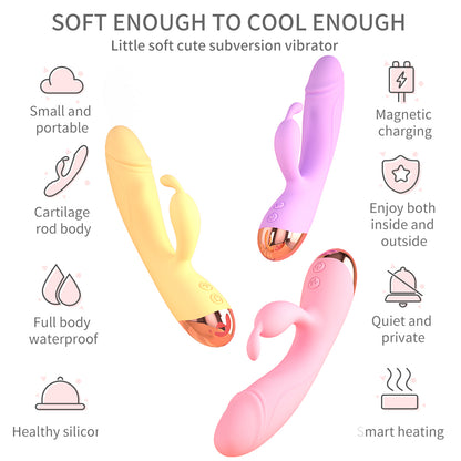 Soft Cute Double Shock Warming Rabbit Vibrator-EROSREALM