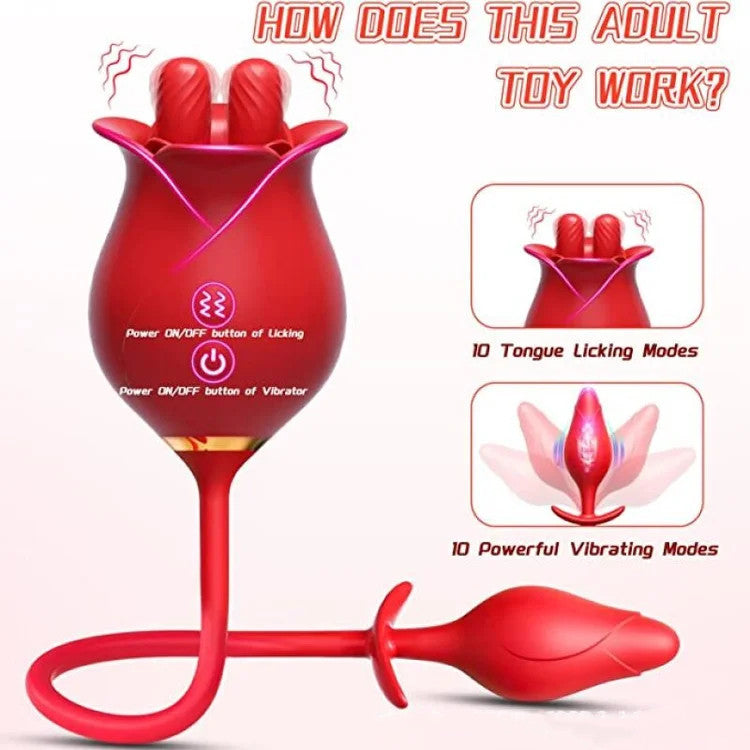 Romeo Double-pistil Tongue-licking Rose Toy With Vibrating Anal Plug-EROSREALM