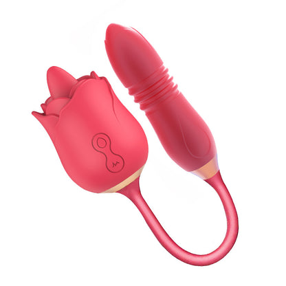 3 in 1 Tongue Licking Thrusting Vibrating Rose Pleaser-EROSREALM