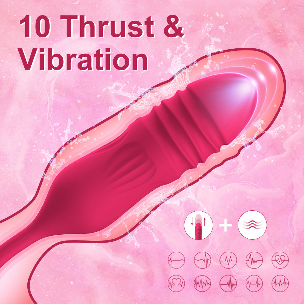 New 2-in-1 Rose Toy Sucking And Telescopic Vibrator-EROSREALM