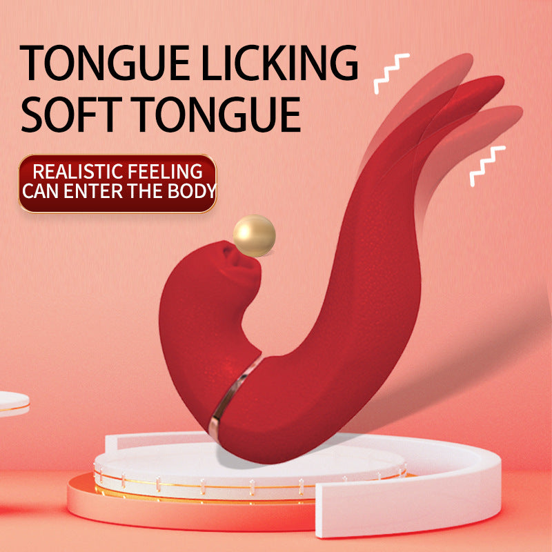 2-in-1 Sucking Tongue Licking Vibrator In Red-EROSREALM