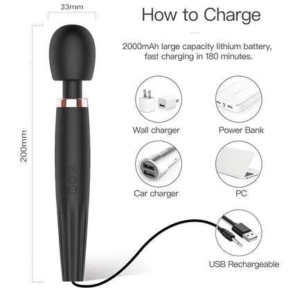 Powerful Large Female Masturbation Massage Stick Silicone Charging Orgasm Stimulation-EROSREALM