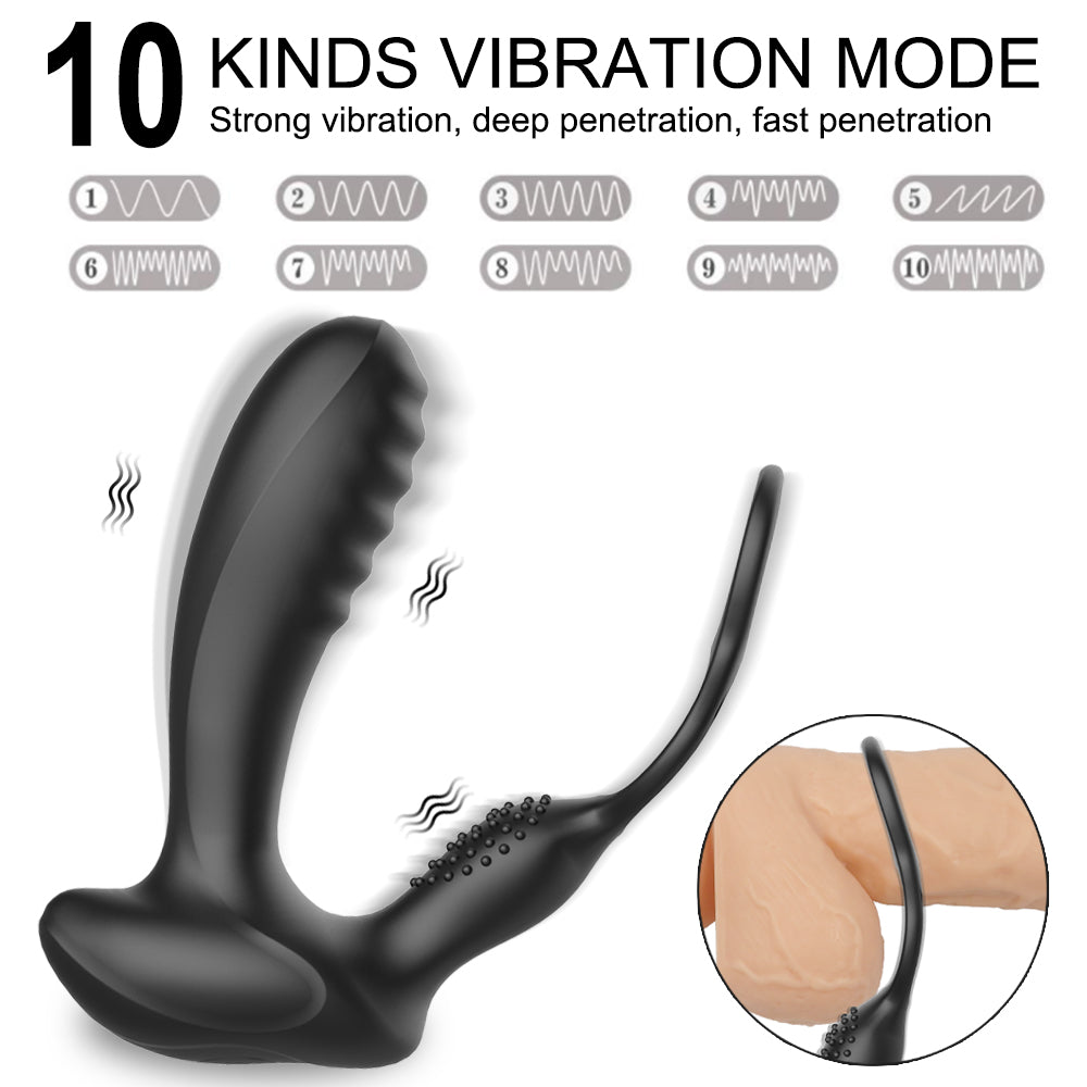 2-in-1 Vibrating Prostate Massager & Dual Penis Rings-EROSREALM