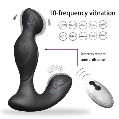 Wireless Remote Control 10 Frequency Dual Vibration Prostate Massager-EROSREALM