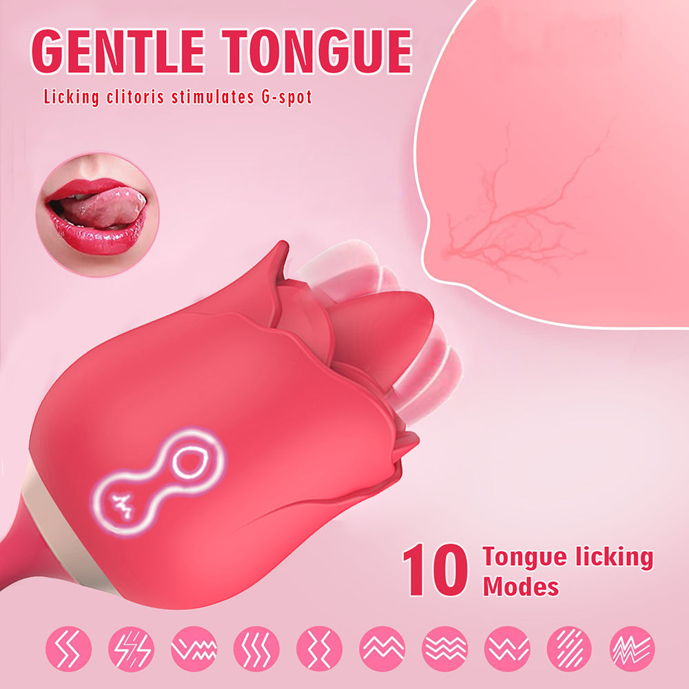 3 in 1 Tongue Licking Thrusting Vibrating Rose Pleaser-EROSREALM