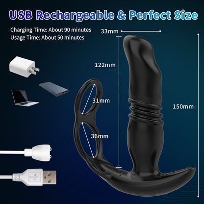 App Controls Telescopic Vibrating Anal Plug With Ring For Men's Prostate Massage-EROSREALM