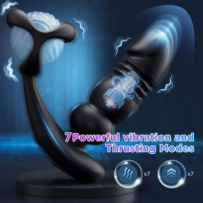 2-in-1 Telescopic Vibrating Prostate Massager With Penis Rings-EROSREALM