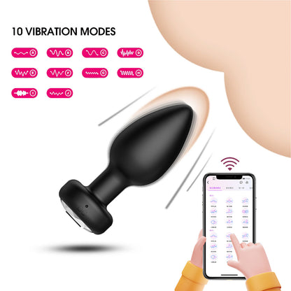 Gem App Control 10 Frequency Vibrating Butt Plug-EROSREALM