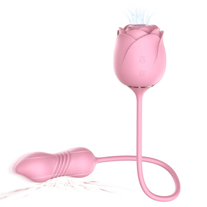 3-in-1 Double Headed Sucking Tapping Rose Toy With Telescopic Vibrating Bullet-EROSREALM