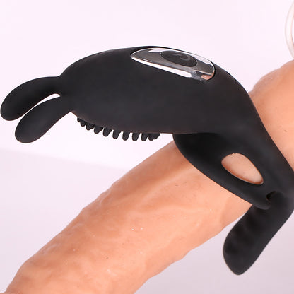 Remote Control 9 Frequency Vibrating Cock Ring Rabbit Ear Penis Ring-EROSREALM