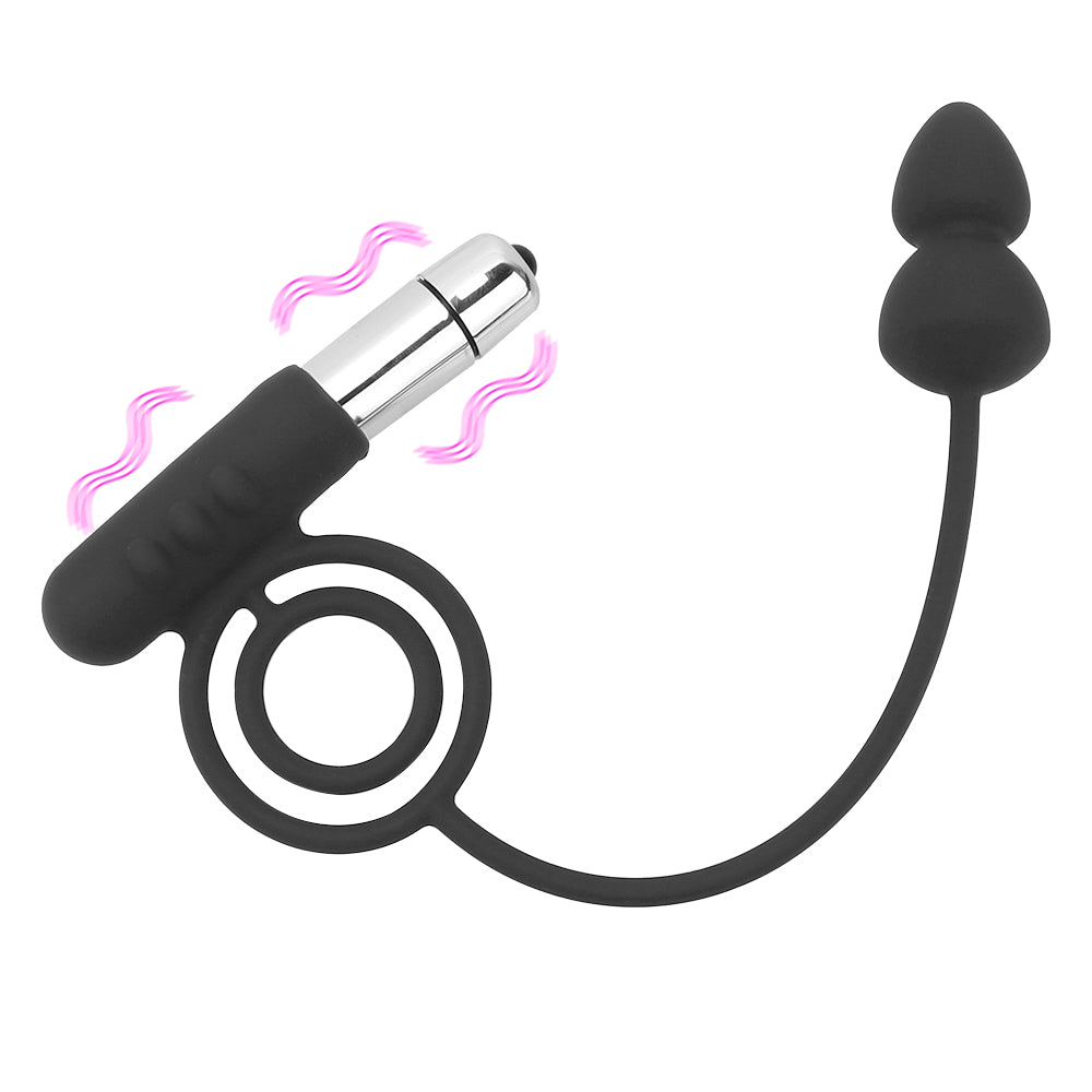 Anal Plug With Penis Rings Pull Beads Cock Rings Butt Plug Prostate Massager-EROSREALM