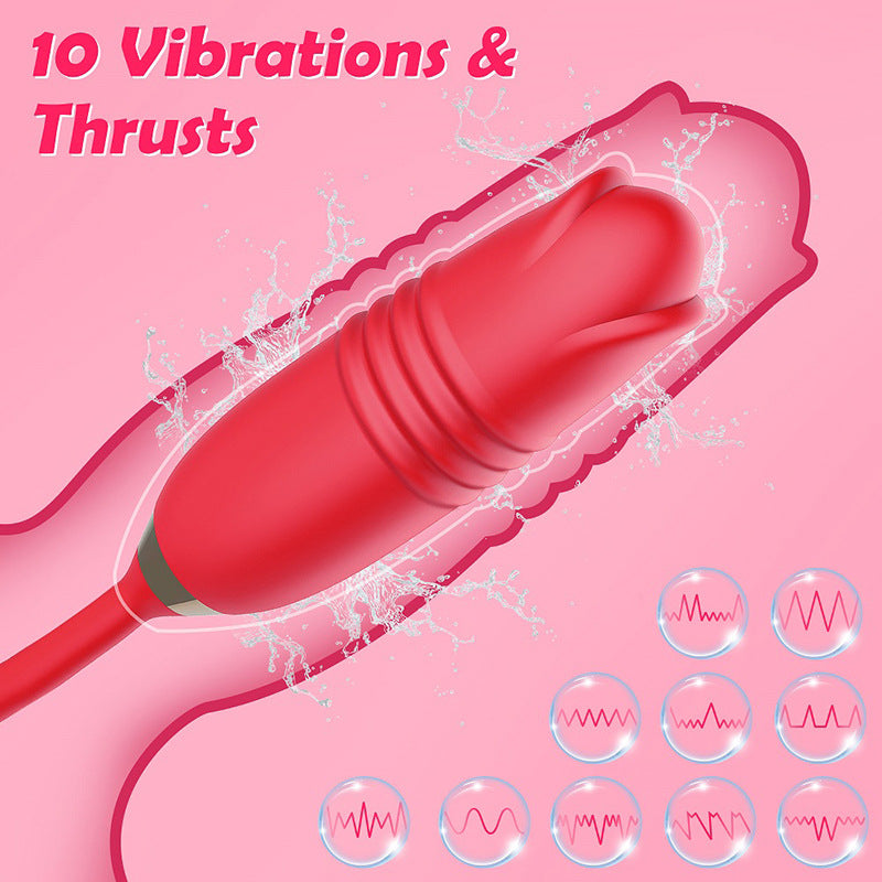 3-in-1 Tongue-licking Rose Toy With Thrusting Bullet Vibrator-EROSREALM