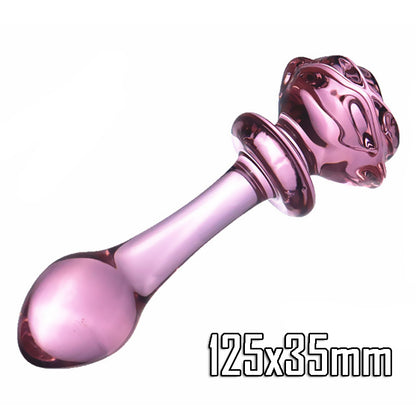 Pink Rose Glass Butt Plug & Dildo-EROSREALM