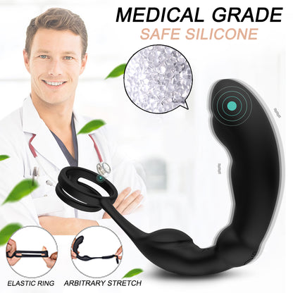 Anal Plug Vibrator Prostate Massager Masturbators With Double Ring-EROSREALM