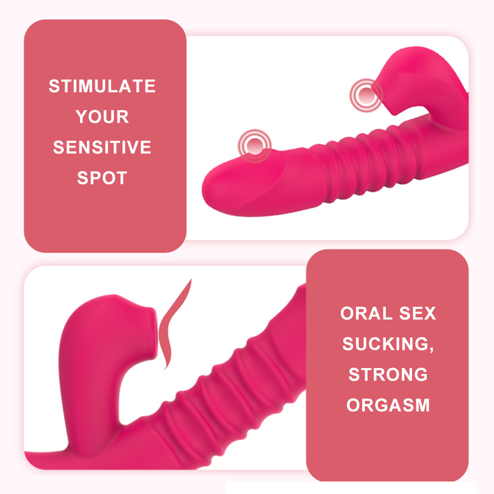 Heating Telescopic Sucking Clitoral Stimulator Dildo Vibrator-EROSREALM