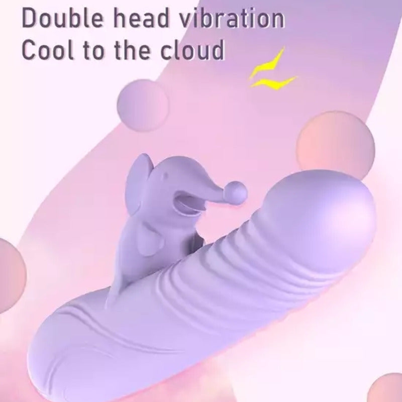 Cute Elephant Tongue Licking Vibrating Telescopic Warming Dildo Vibrator-EROSREALM