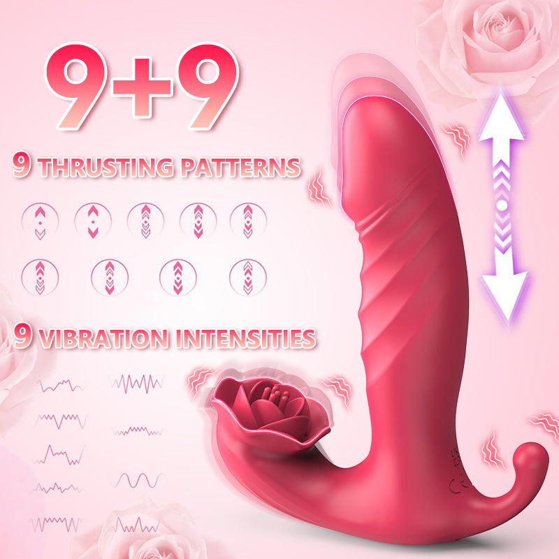 Rose G Spot Thrusting Dildo Remote Control Wearable Vibrator With 9 Thrusting Vibrating Modes-EROSREALM