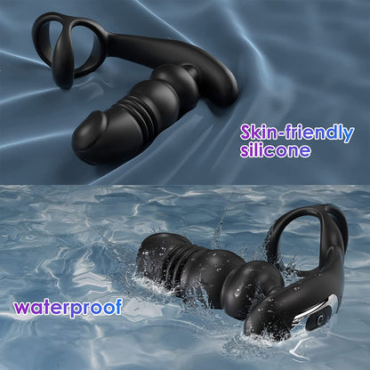 2-in-1 Telescopic Vibrating Prostate Massager With Penis Rings-EROSREALM