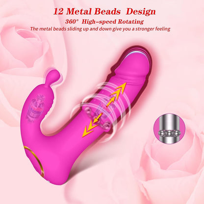 Honey Love 3-in-1 Vibrating Dildo With Thrusting Pearls-EROSREALM