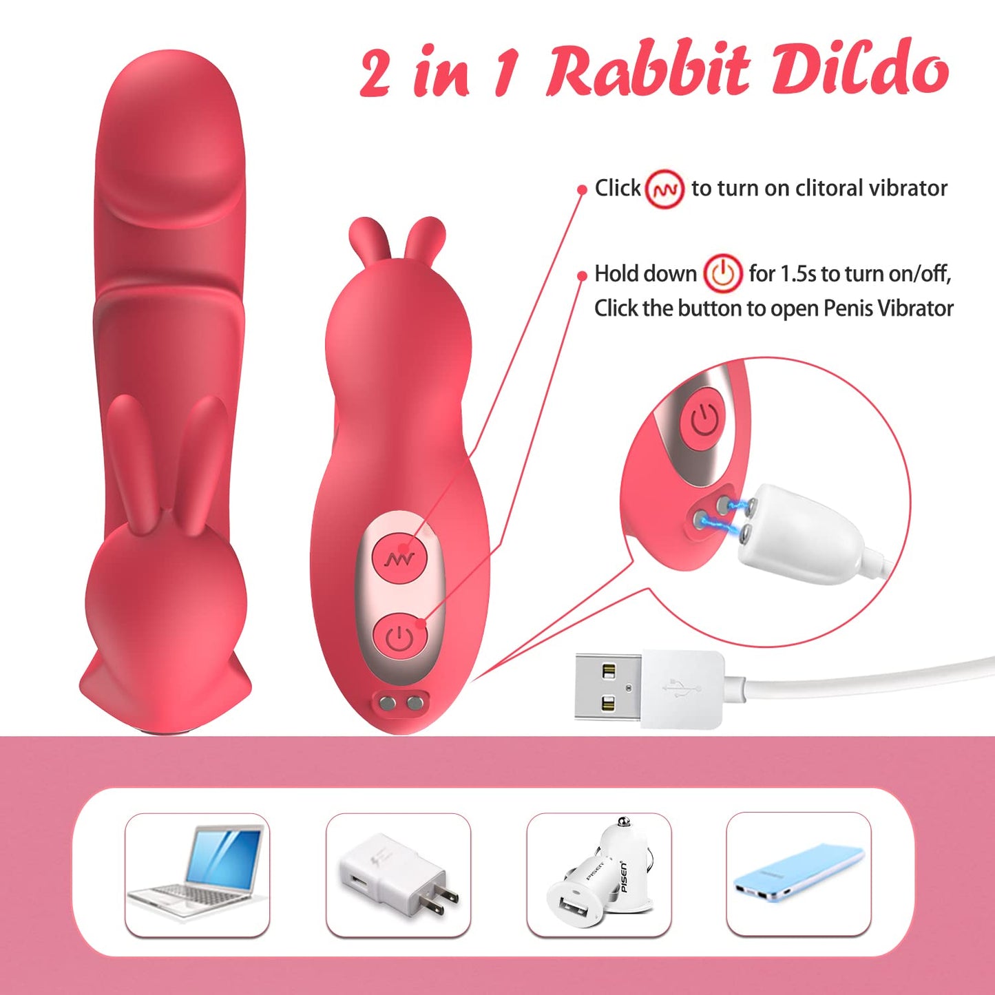 2-in-1 Rabbit Ear Clit Stimulator Wearable Panty Vibrator-EROSREALM