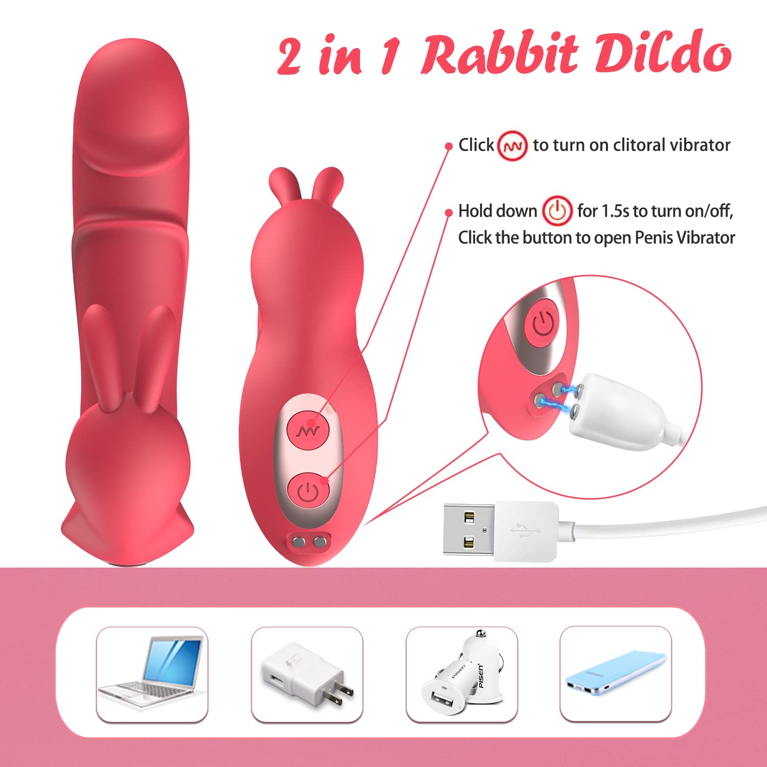 2-in-1 Rabbit Ear Clit Stimulator Wearable Panty Vibrator-EROSREALM