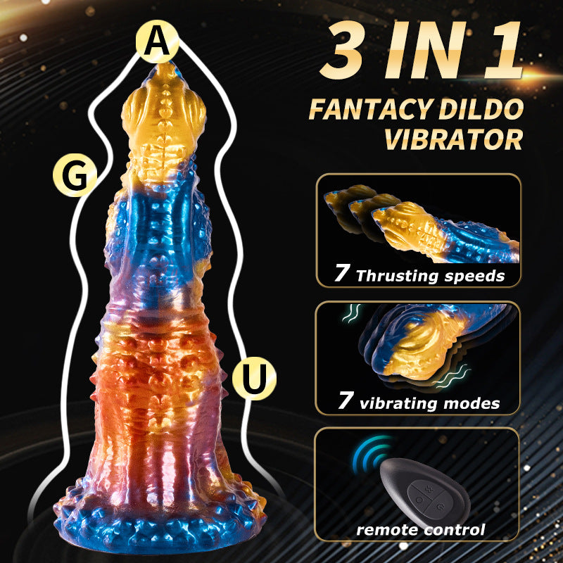 Colorful Golden Phoenix Electric Telescopic Vibrating Dildo With Remote Control-EROSREALM