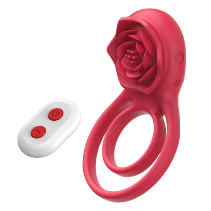 Cock Ring With Rose Clit Vibrator for Couples-EROSREALM