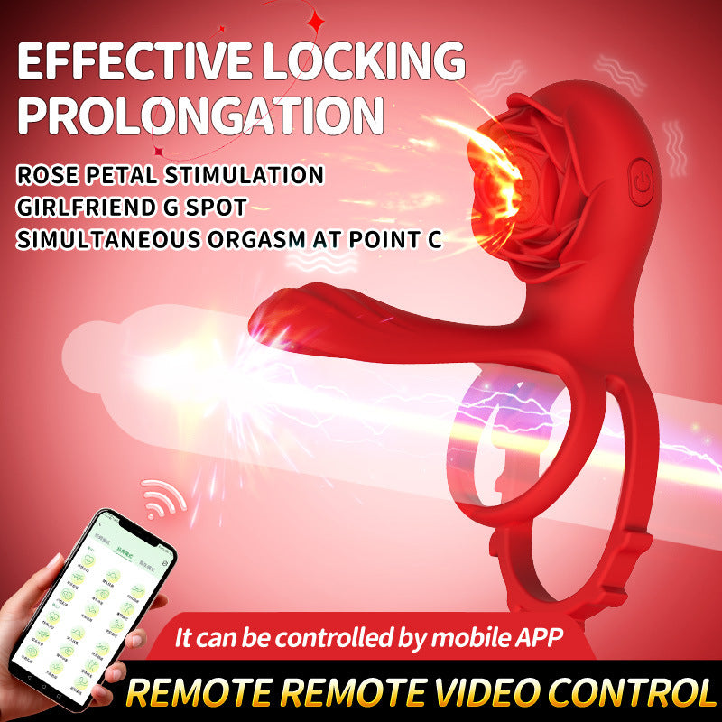 Adjustable App Remote Control Rose Penis Rings & G-spot Vibrator-EROSREALM