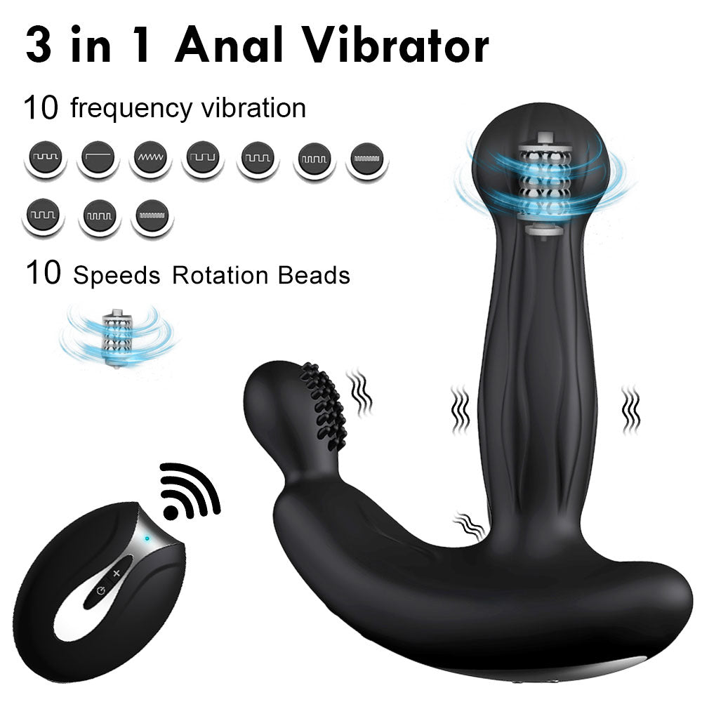 Prostate Massage Vibrator Remote Control Anal Toy with Rotating Beads-EROSREALM