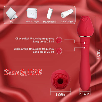 Rose Wand Massager with Clit Sucking Vibrator-EROSREALM