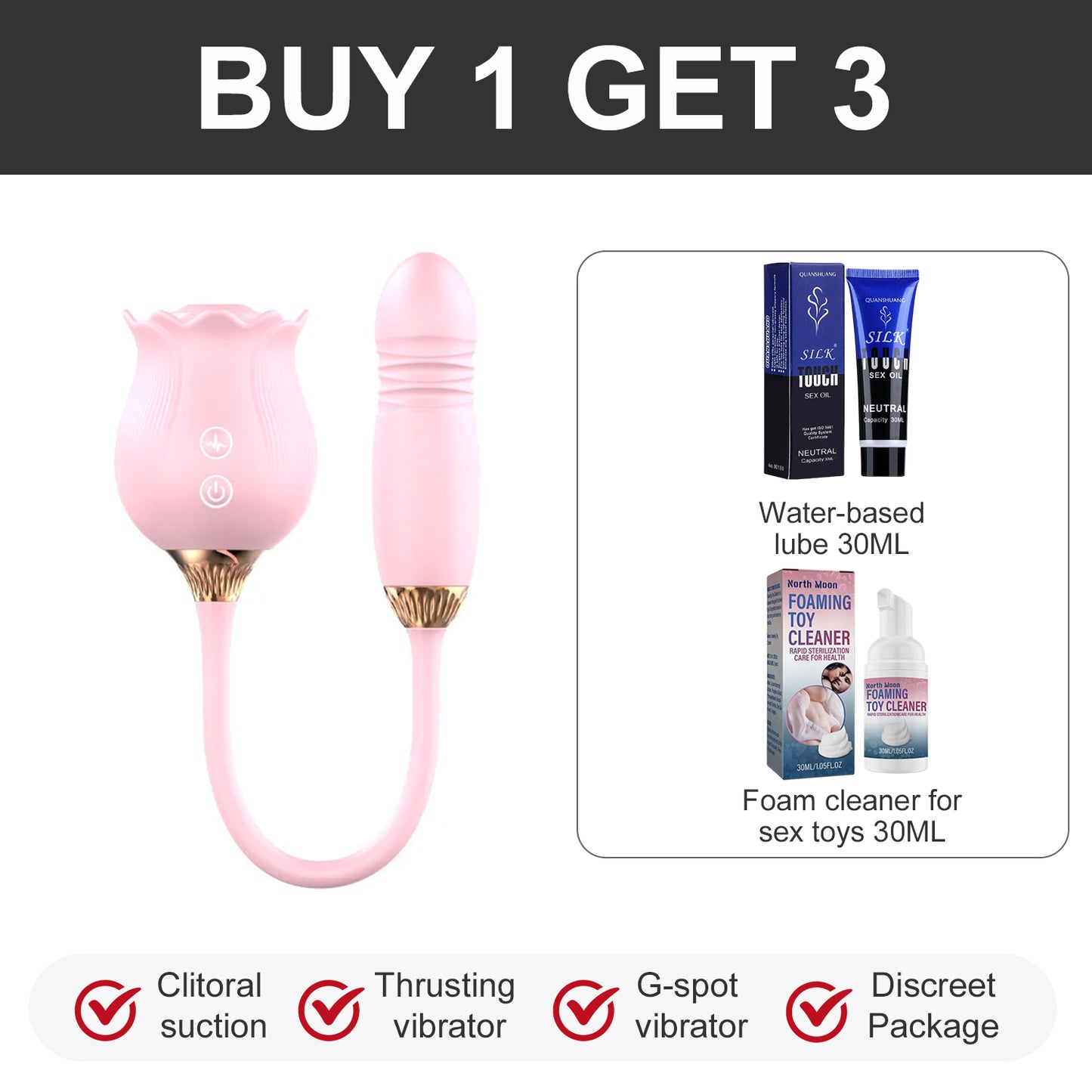 Double Headed Rose Clit Sucker Telescopic Vibrator-EROSREALM