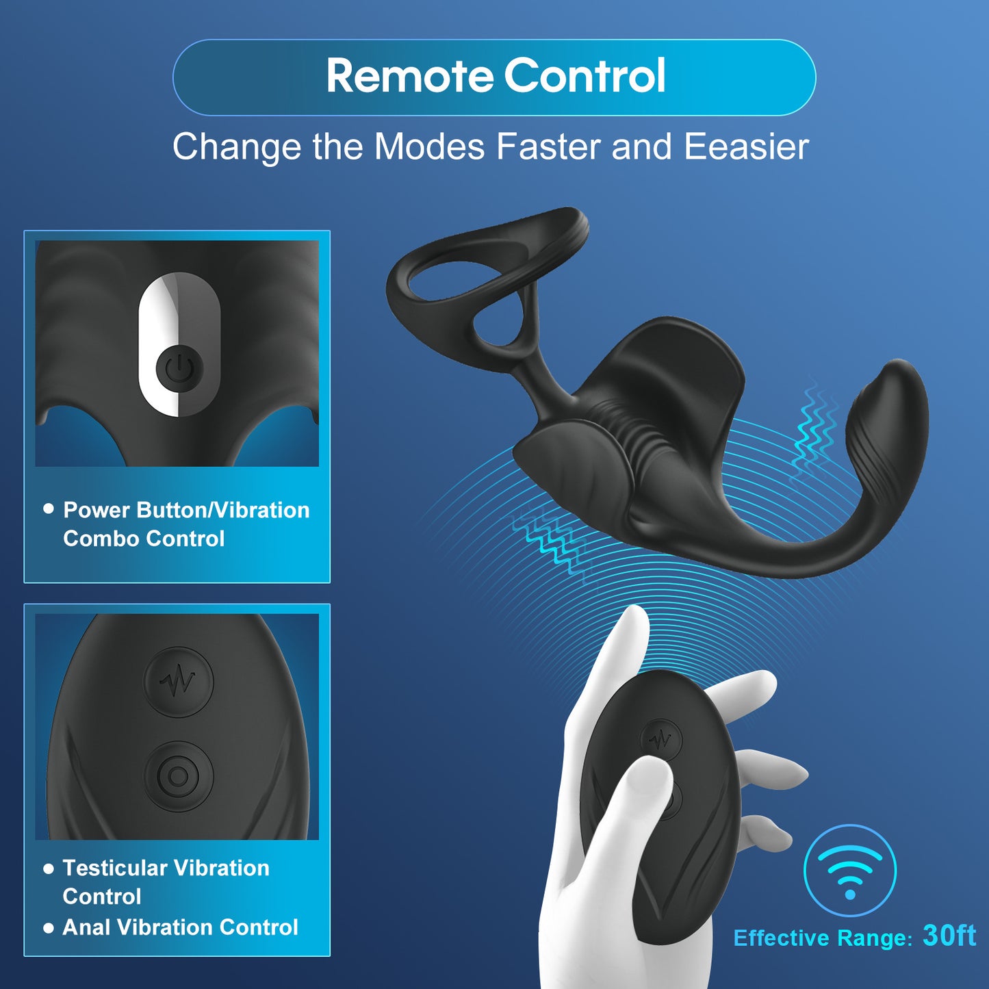 3-in-1 Vibration Testicle Prostate Massager With Penis Ring-EROSREALM