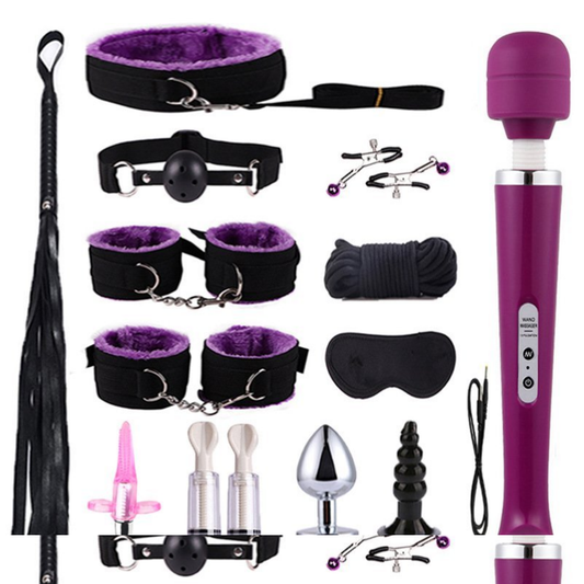 12 PCS Sm Bondage Set with Wand Vibrator-EROSREALM