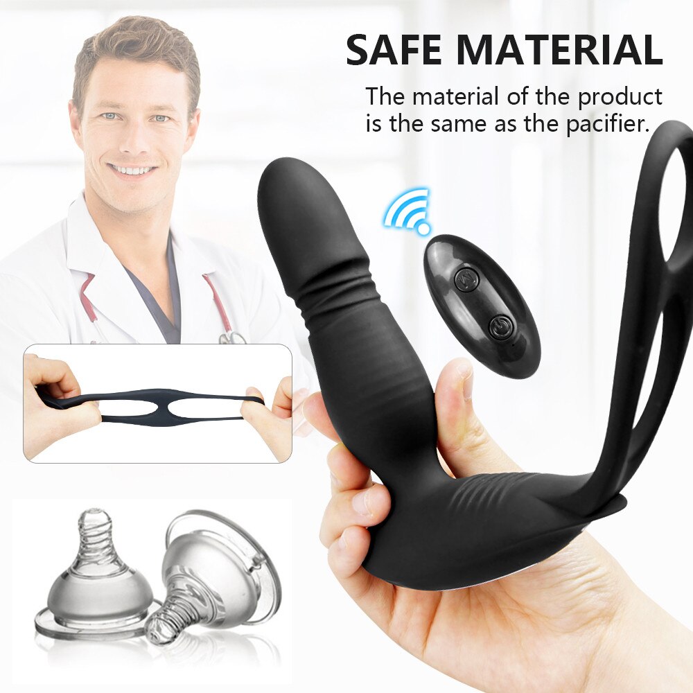 Thrusting Vibrating Prostate Massager With Double Rings-EROSREALM