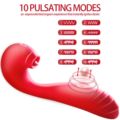 Red Velet - 3 In 1 Tongue Licking Tapping Vibration Massager-EROSREALM