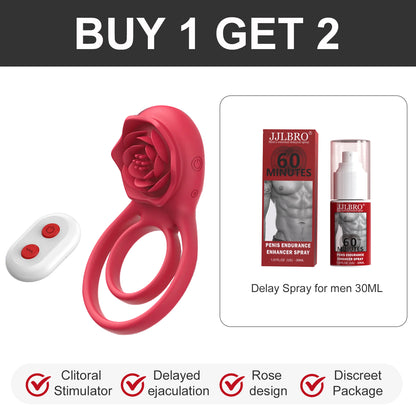 Cock Ring With Rose Clit Vibrator for Couples-EROSREALM