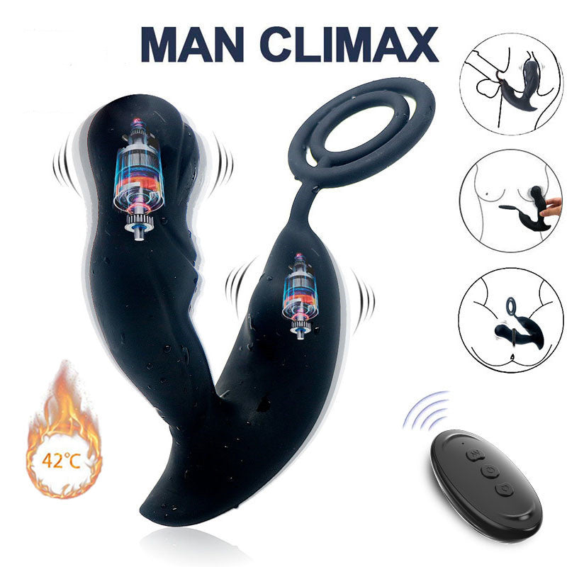 Wireless Remote Control Heating Vibration Prostate Massager With Penis Ring-EROSREALM