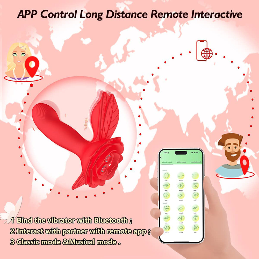 App / Wireless Remote Control Rose Dildo Vibrator-EROSREALM