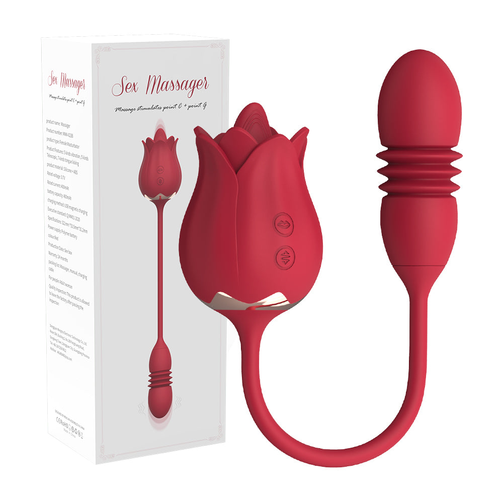 3 in 1 Tongue Clit Licking Toy with Rose Thruster-EROSREALM