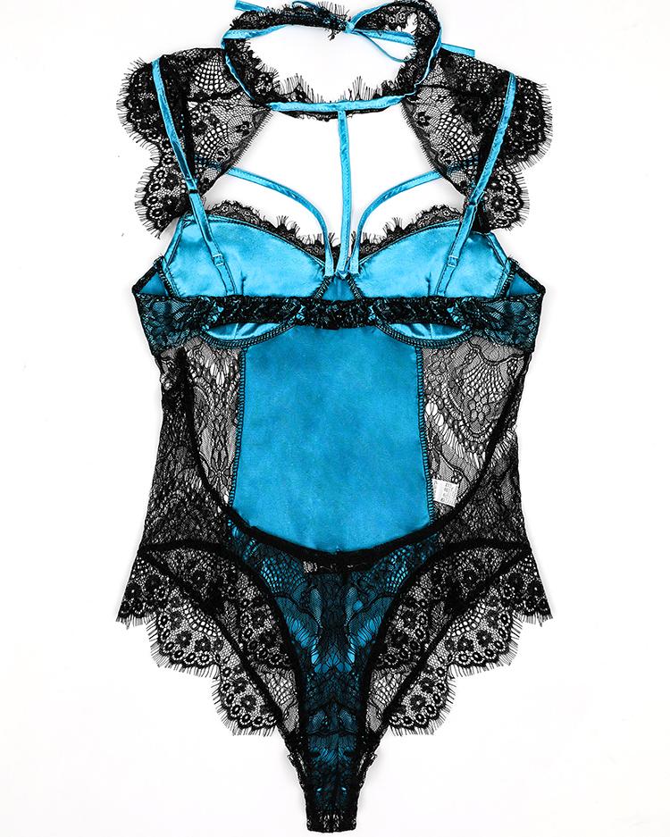 Alluring Lace Mesh Padded Lingerie Bodysuit-EROSREALM