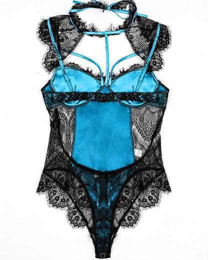 Alluring Lace Mesh Padded Lingerie Bodysuit-EROSREALM