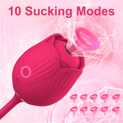 New 2-in-1 Rose Toy Sucking And Telescopic Vibrator-EROSREALM