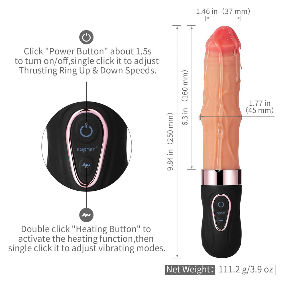 Realistic Thrusting Heating Dildo Vibrator With Thrusting Bead-EROSREALM