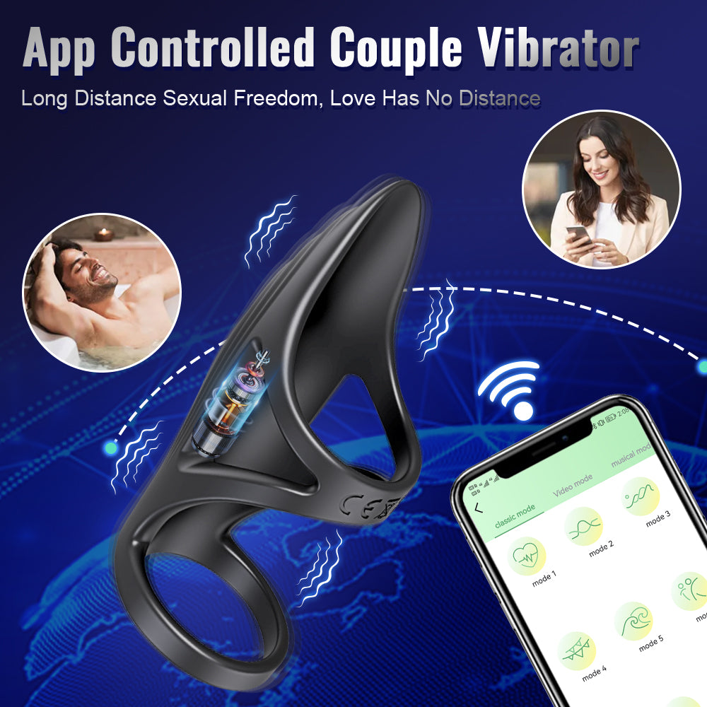 App Remote Control Vibration Double Penis Rings For Couple-EROSREALM