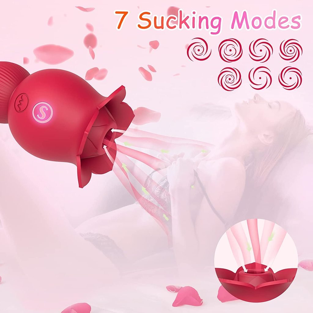 2in1 Sucking Rose Vibrator with Tongue-EROSREALM