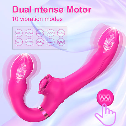 3-in-1 Rose Clit Stimulator Dual Motor Shock Panty Vibrator-EROSREALM